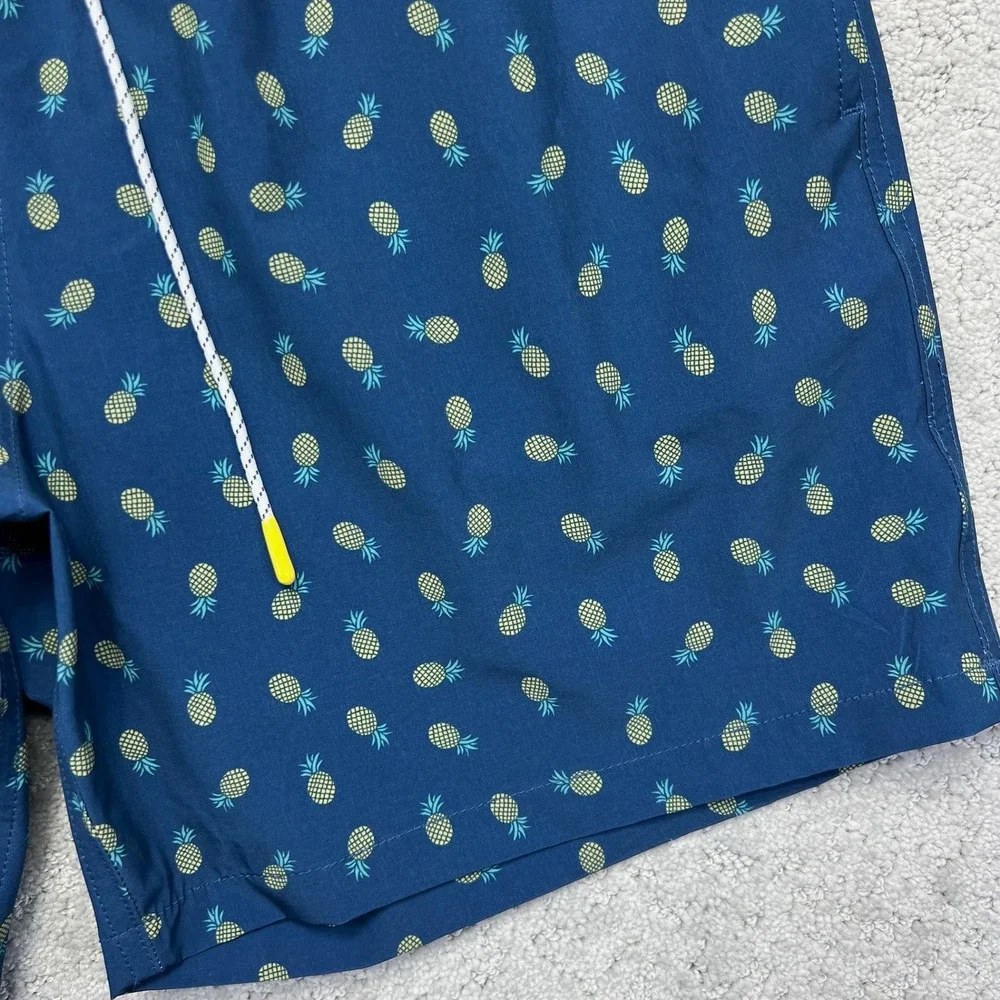 Bonobos Swim Trunks Mens Large Dark Blue 7 Inch Inseam Pineapple Print Lined